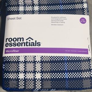Room Essentials Navy and White Plaid Microfiber Sheet Set